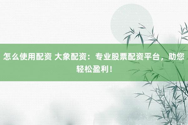 怎么使用配资 大象配资：专业股票配资平台，助您轻松盈利！